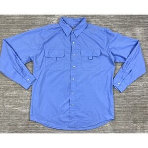 Vintage Haband Shirt Mens Large Blue Long Sleeve Pockets Pearl Snap Pockets